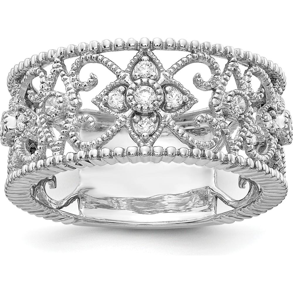 14K White Gold Diamond Vintage Band with Round Diamonds - 0.07 Carat Total Diamond Weight by 0