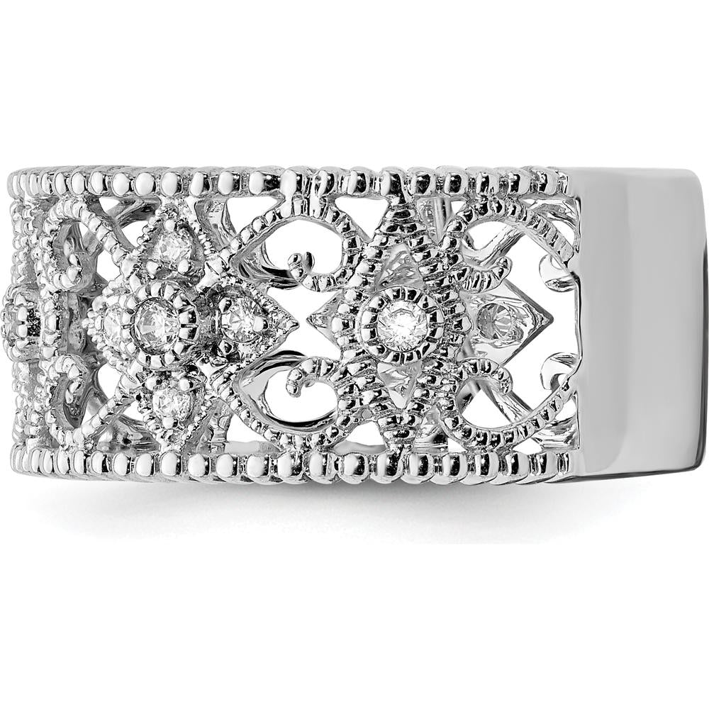 14K White Gold Diamond Vintage Band with Round Diamonds - 0.07 Carat Total Diamond Weight by 0