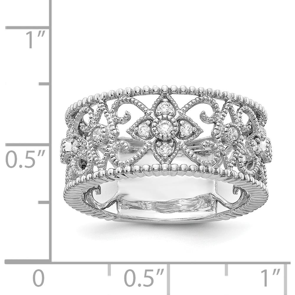 14K White Gold Diamond Vintage Band with Round Diamonds - 0.07 Carat Total Diamond Weight by 0