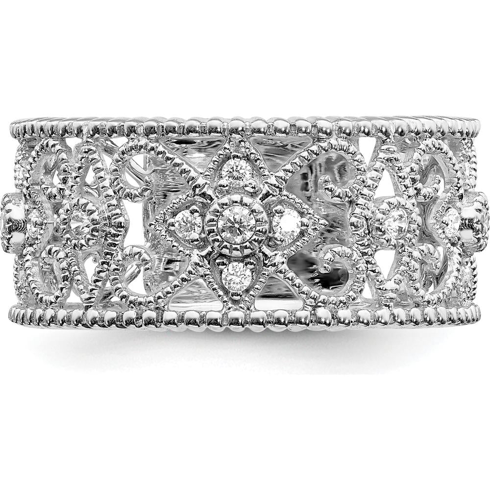 14K White Gold Diamond Vintage Band with Round Diamonds - 0.07 Carat Total Diamond Weight by 0