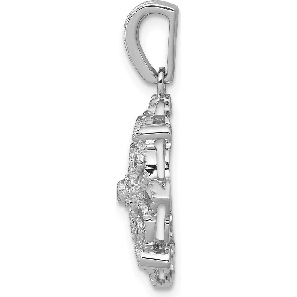 14K White Gold Diamond Vintage Filigree Pendant with 13 Round Natural Diamonds - 0.006 Carat Total Diamond Weight by Monteluci Fine Jewelry
