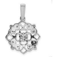 14K White Gold Diamond Vintage Filigree Pendant with 13 Round Natural Diamonds - 0.006 Carat Total Diamond Weight by Monteluci Fine Jewelry