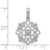 14K White Gold Diamond Vintage Filigree Pendant with 13 Round Natural Diamonds - 0.006 Carat Total Diamond Weight by Monteluci Fine Jewelry