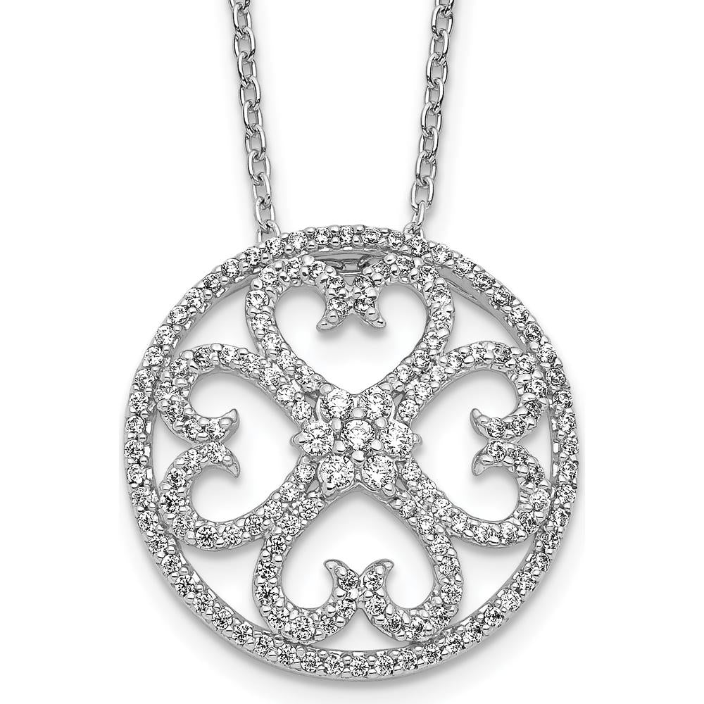 14K White Gold Diamond Vintage Hearts Pendant Necklace - 1/2 Carat Total Diamond Weight by Monteluci Fine Jewelry