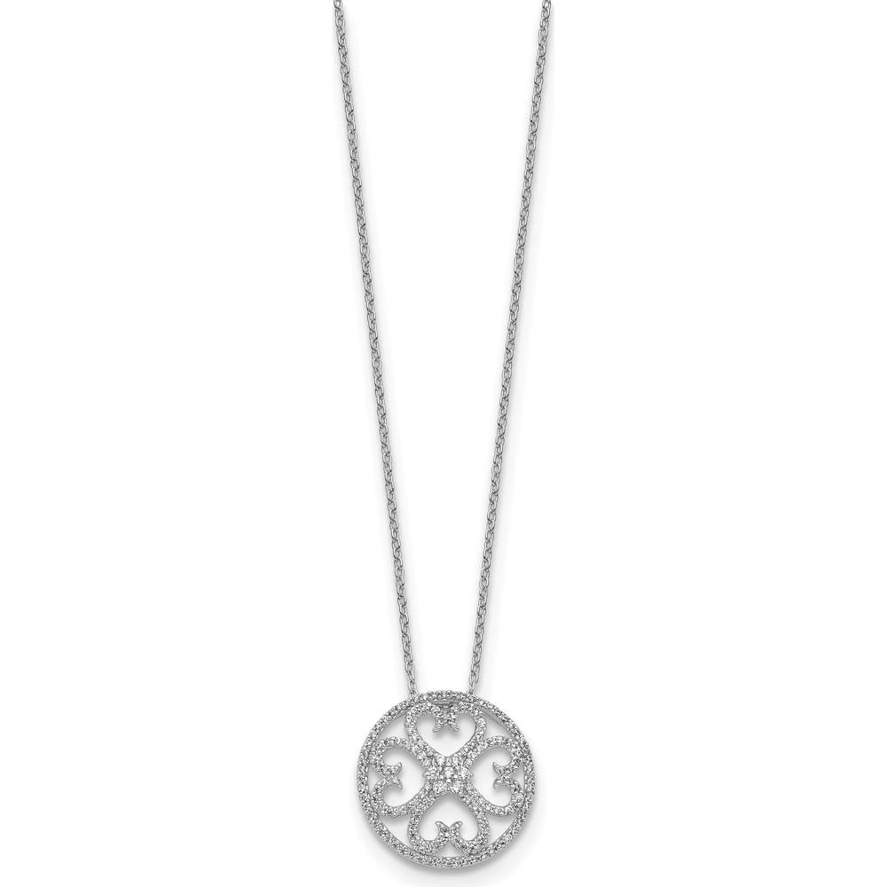 14K White Gold Diamond Vintage Hearts Pendant Necklace - 1/2 Carat Total Diamond Weight by Monteluci Fine Jewelry