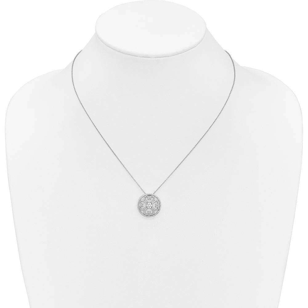 14K White Gold Diamond Vintage Hearts Pendant Necklace - 1/2 Carat Total Diamond Weight by Monteluci Fine Jewelry
