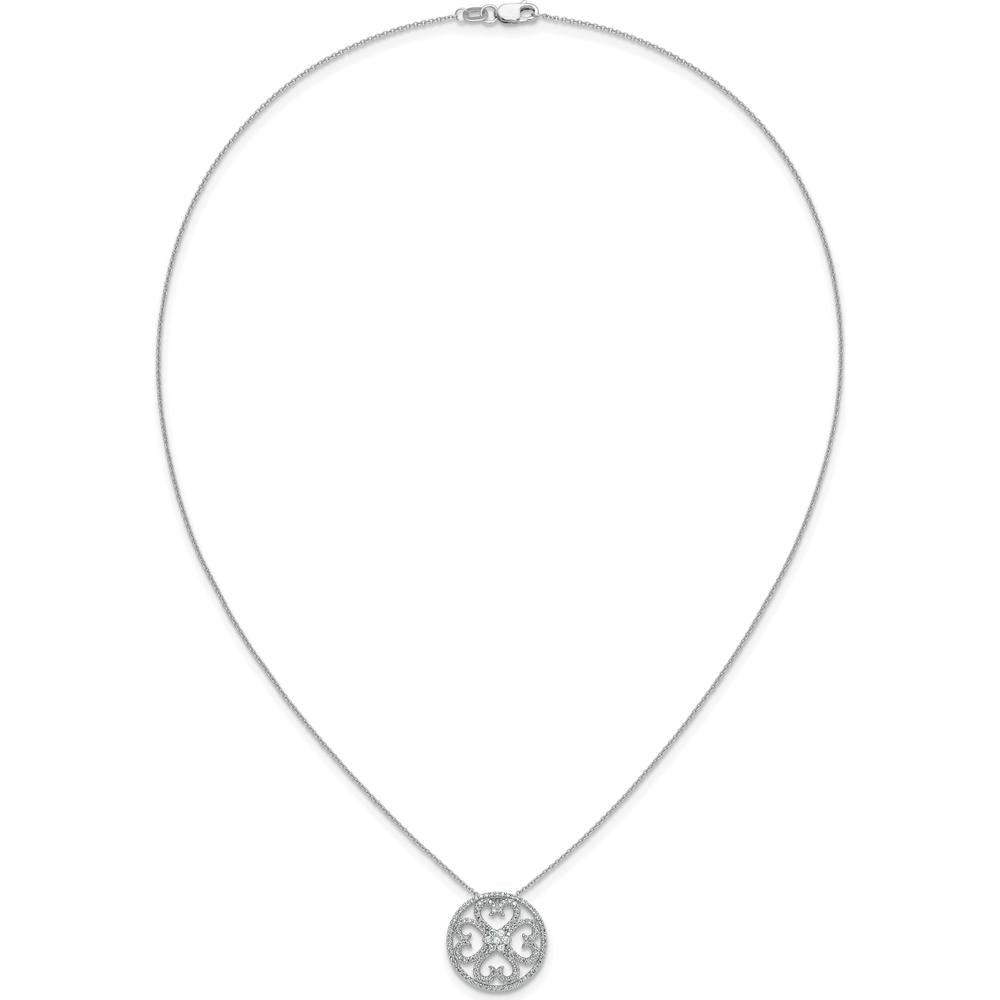 14K White Gold Diamond Vintage Hearts Pendant Necklace - 1/2 Carat Total Diamond Weight by Monteluci Fine Jewelry