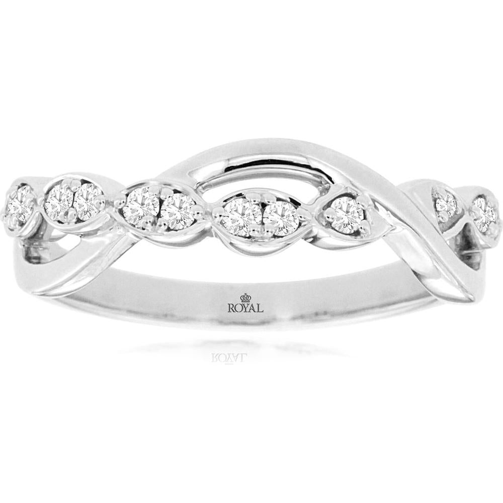 14K White Gold Diamond Wave Band Ring - 0.19 Carats Total Diamond Weight
