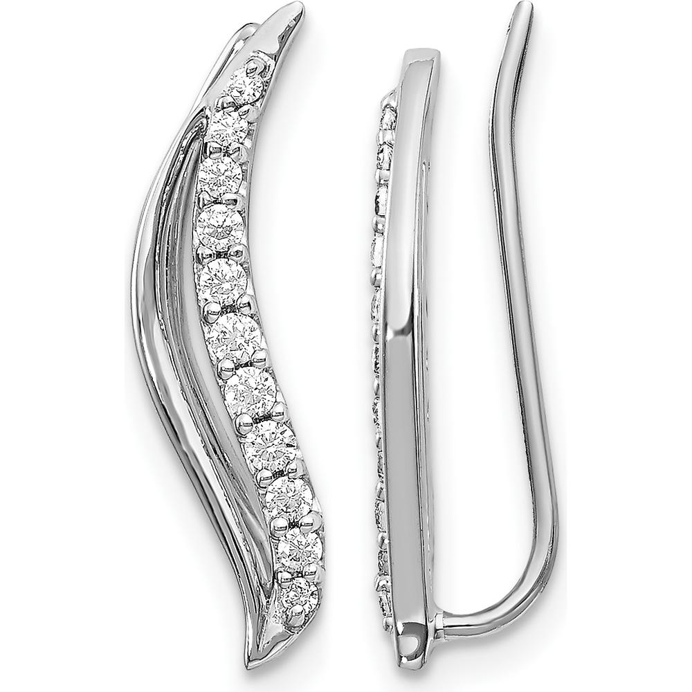 14K White Gold Diamond Wave Ear Climber Earrings - 0.058 Carats Total Diamond Weight by Monteluci Fine Jewelry