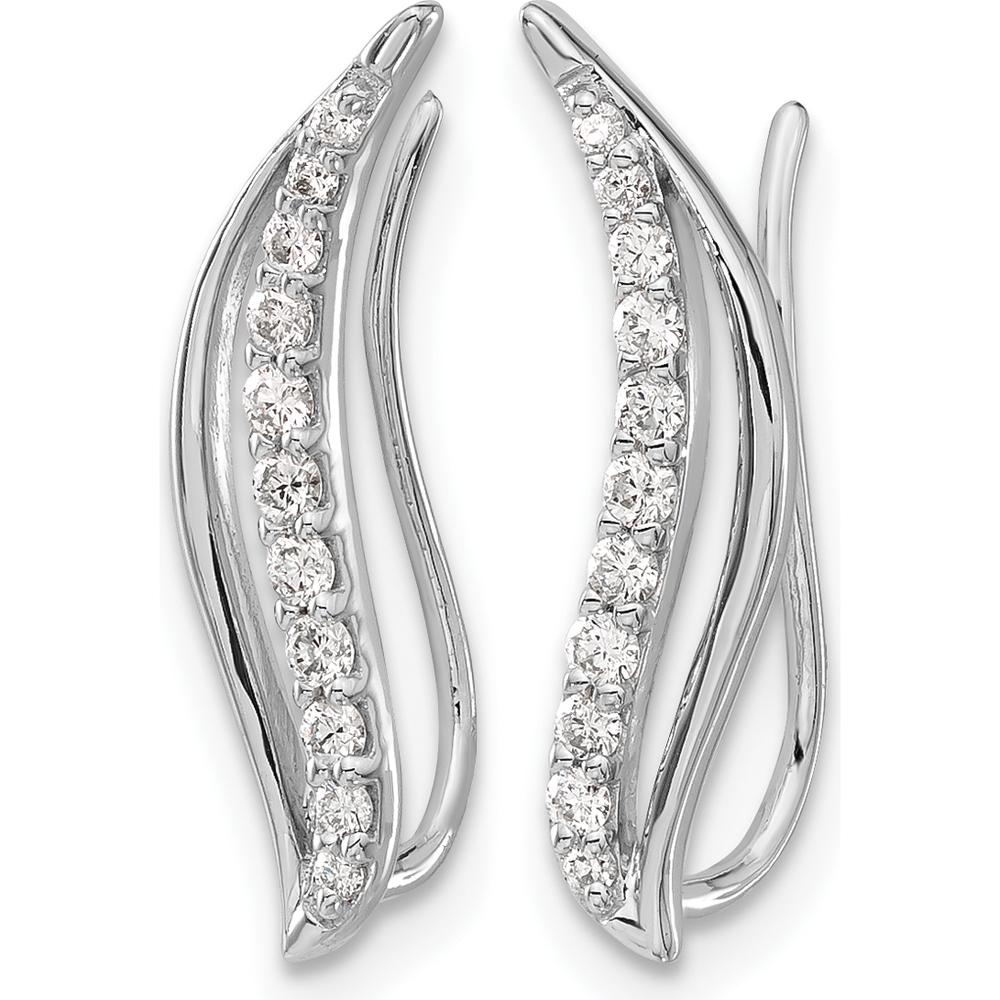 14K White Gold Diamond Wave Ear Climber Earrings - 0.058 Carats Total Diamond Weight by Monteluci Fine Jewelry