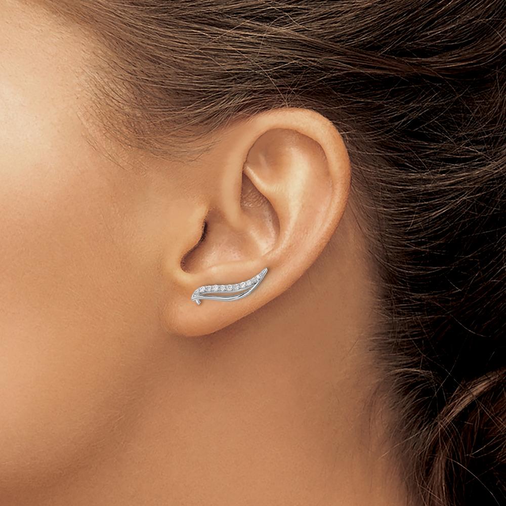 14K White Gold Diamond Wave Ear Climber Earrings - 0.058 Carats Total Diamond Weight by Monteluci Fine Jewelry