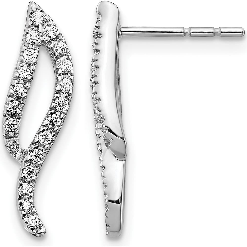 14K White Gold Diamond Wave Post Earrings - 0.028 Carat Total Diamond Weight by Monteluci Fine Jewelry