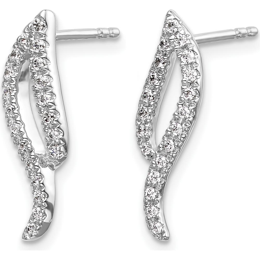 14K White Gold Diamond Wave Post Earrings - 0.028 Carat Total Diamond Weight by Monteluci Fine Jewelry