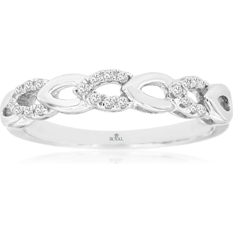 14K White Gold Diamond Wedding Band - 0.10 Carats Total Diamond Weight