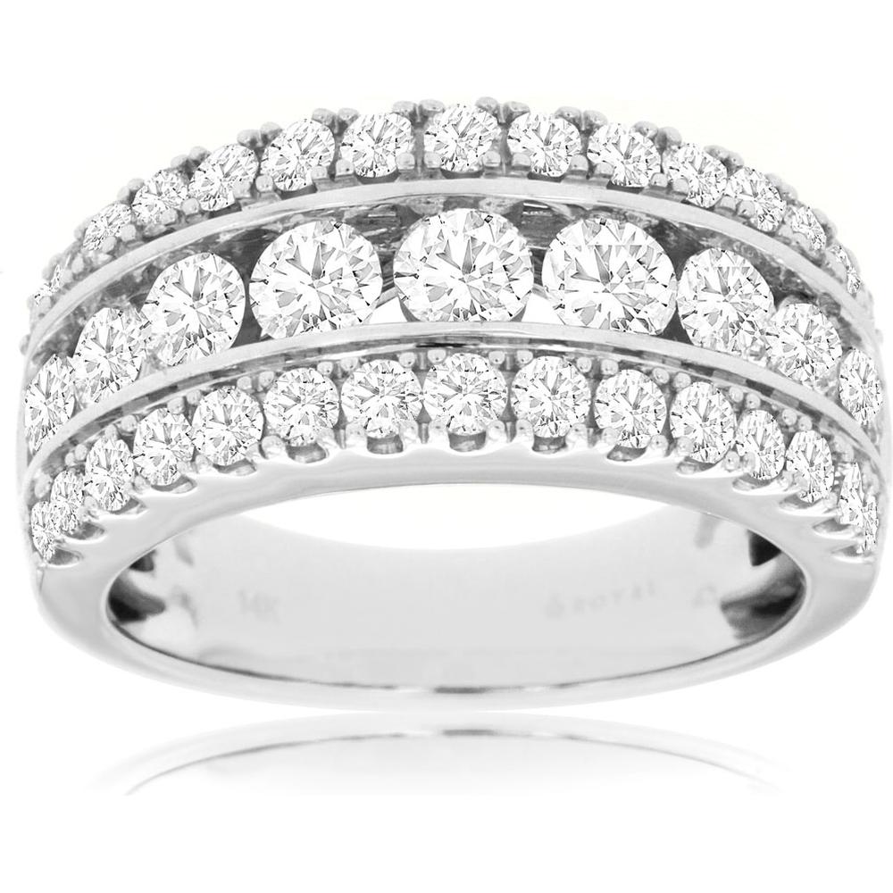14K White Gold Diamond Wedding Band - 2.00 Carats Total Diamond Weight