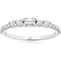 14K White Gold Diamond Wedding Band with 0.35 Carat Emerald Cut Center and Graduated Round Diamond Accents - Royal Jewelry