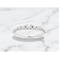 14K White Gold Diamond Wedding Band with 0.35 Carat Emerald Cut Center and Graduated Round Diamond Accents - Royal Jewelry