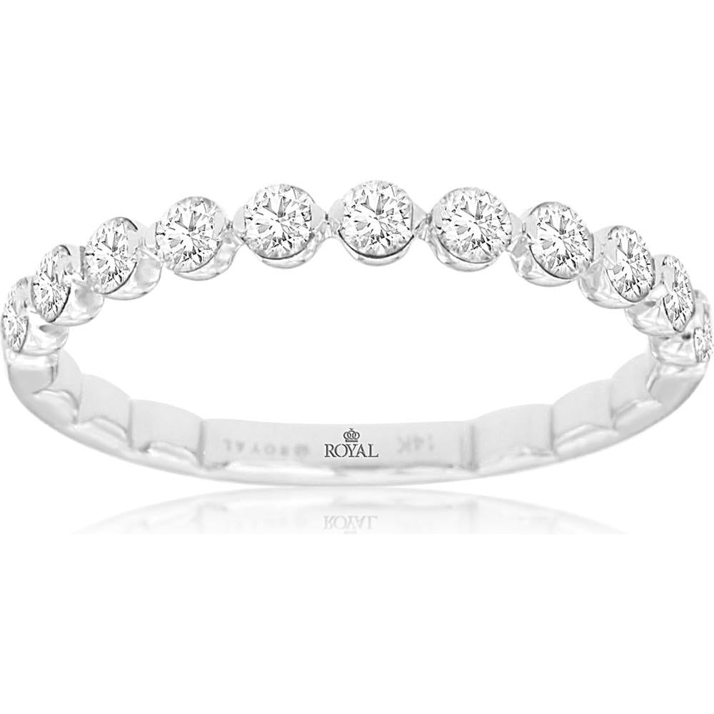 14K White Gold Diamond Wedding Band with 10 Round Diamonds - 0.50 Carats Total Diamond Weight