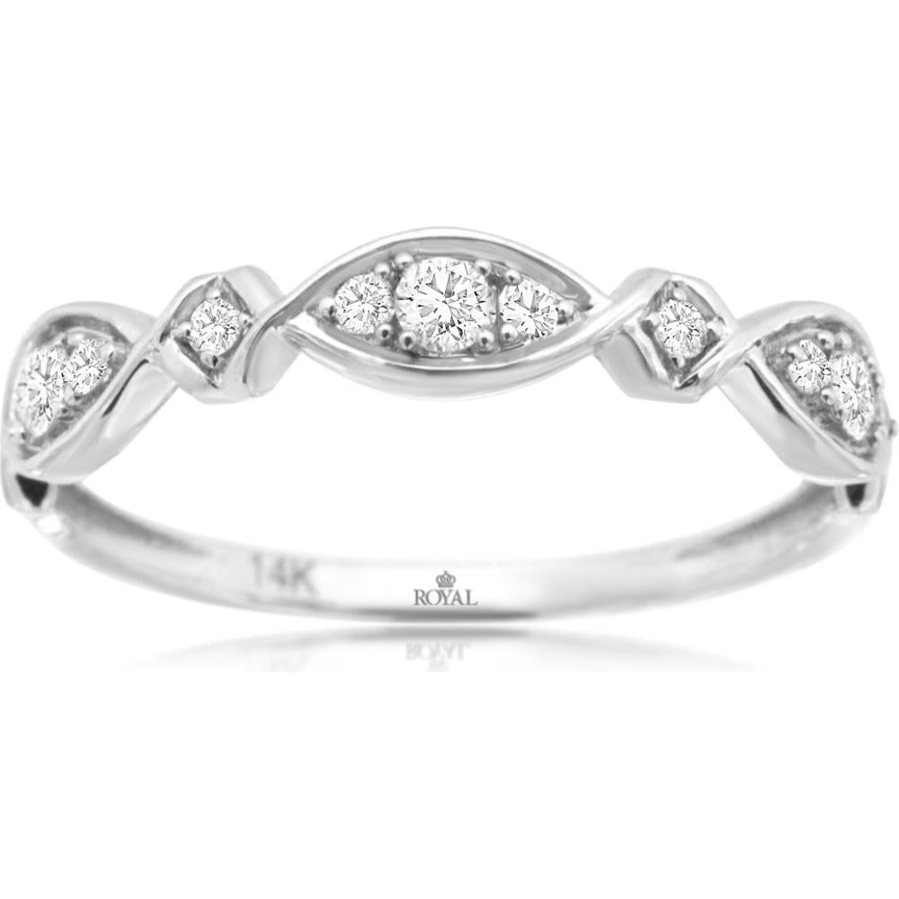 14K White Gold Diamond Wedding Band with 5 Prong Set Diamonds - 0.20 Carats Total Diamond Weight