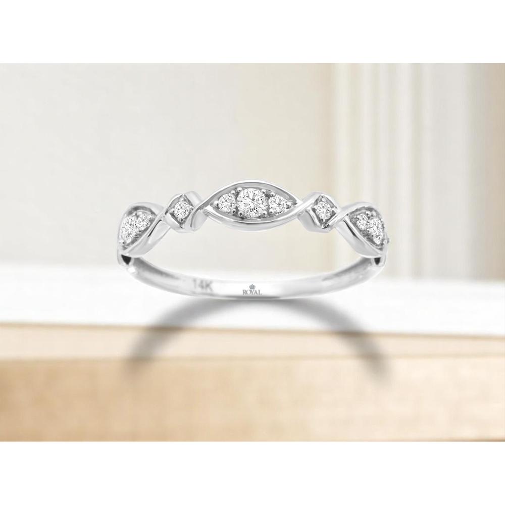 14K White Gold Diamond Wedding Band with 5 Prong Set Diamonds - 0.20 Carats Total Diamond Weight