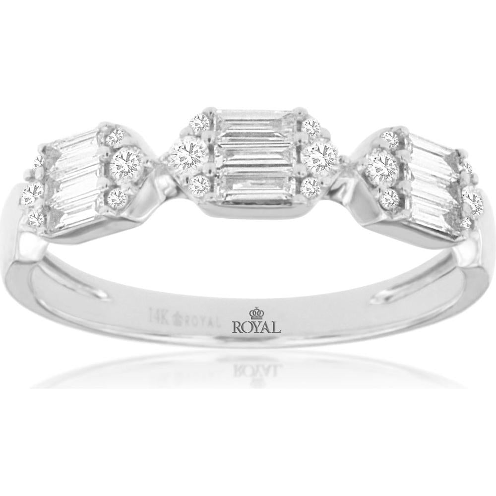 14K White Gold Diamond Wedding Band with Baguette and Round Diamonds - 0.26 Carats Total Diamond Weight