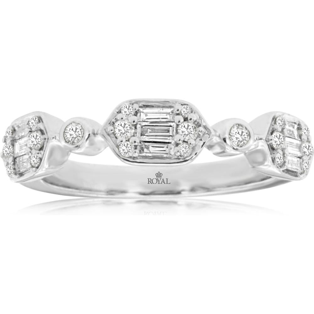 14K White Gold Diamond Wedding Band with Baguette and Round Diamonds - 0.44 Carats Total Diamond Weight