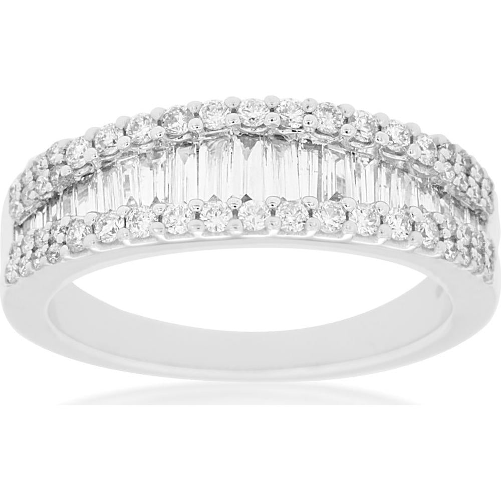 14K White Gold Diamond Wedding Band with Baguette and Round Diamonds - 0.80 Carats Total Diamond Weight