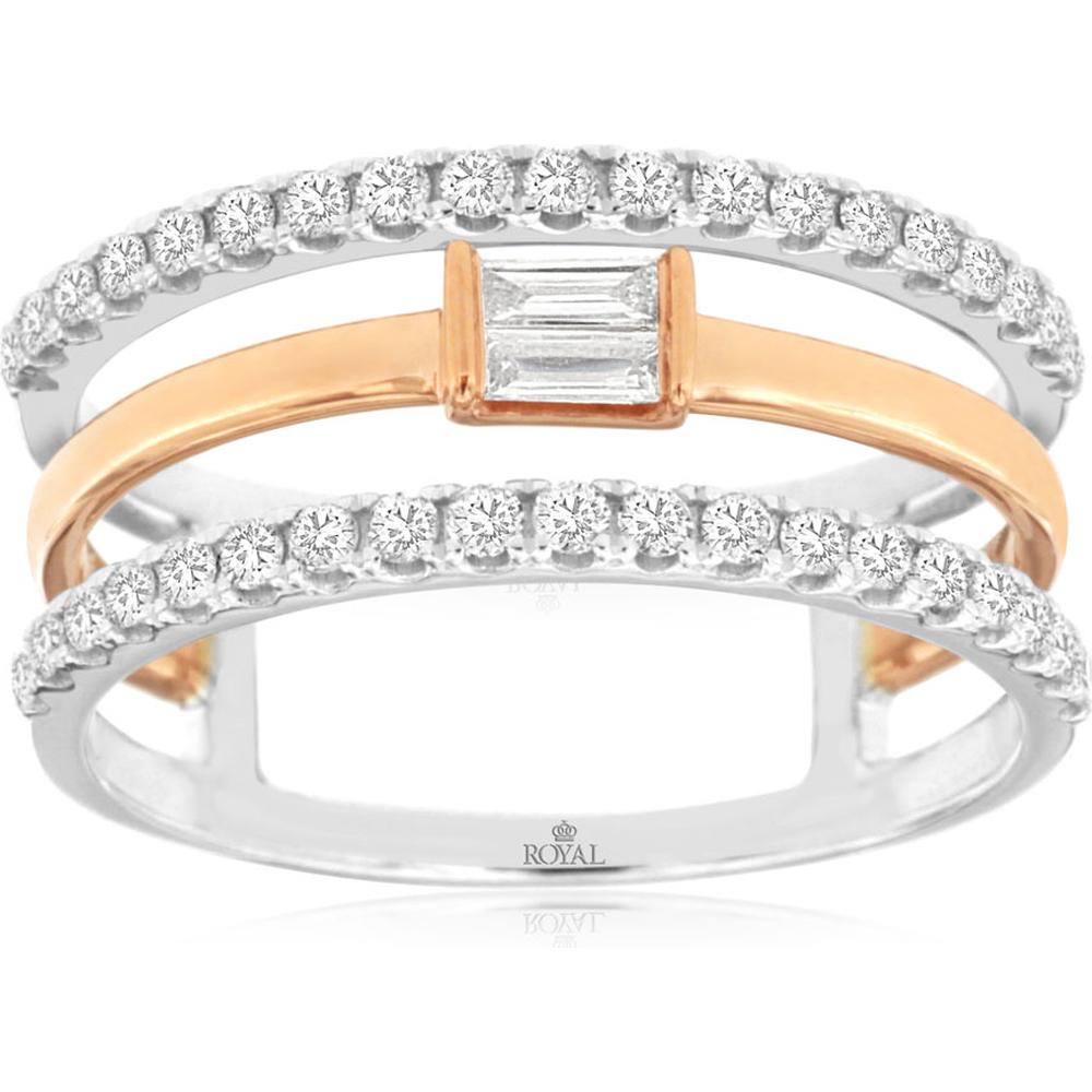 14K White Gold Diamond Wedding Band with Baguette Diamond - 0.45 Carats Total Diamond Weight