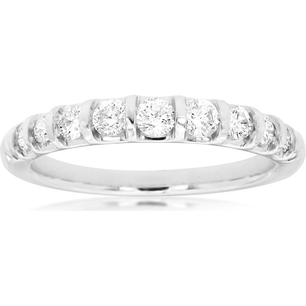 14K White Gold Diamond Wedding Band with Bar Set Round Brilliant Cut Diamonds - 0.50 Carat Total Weight - Royal Jewelry