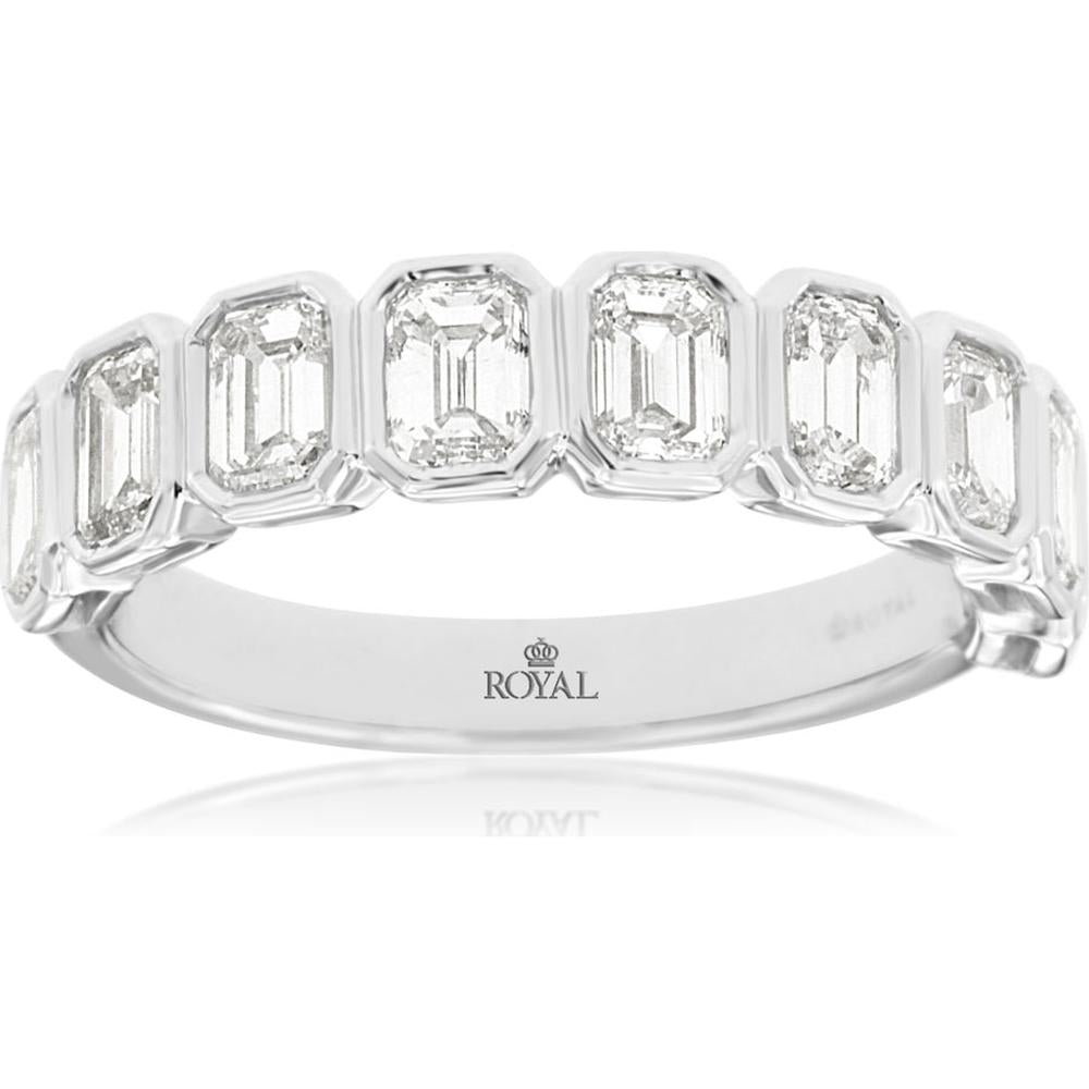 14K White Gold Diamond Wedding Band with Bezel Set Emerald Cut Diamonds - 1.77 Carat Total Diamond Weight - Royal Jewelry