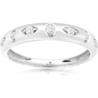 14K White Gold Diamond Wedding Band with Bezel-Set Round Stones in Almond Cutouts - 0.15 Carat Total Diamond Weight - Royal Jewelry