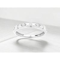 14K White Gold Diamond Wedding Band with Bezel-Set Round Stones in Almond Cutouts - 0.15 Carat Total Diamond Weight - Royal Jewelry