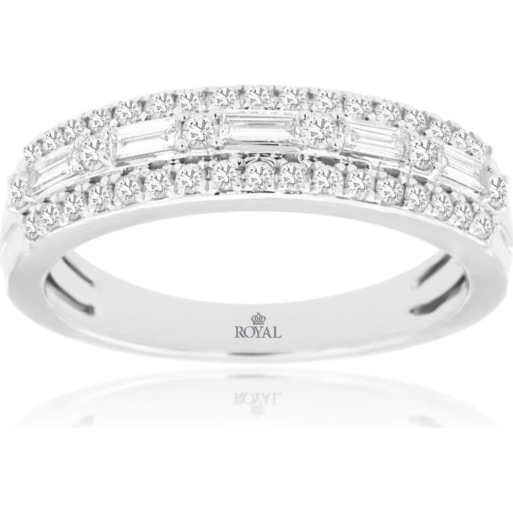 14K White Gold Diamond Wedding Band with Channel-Set Baguette and Prong-Set Round Brilliant Diamonds - 0.53 Total Carat Weight - Royal Jewelry