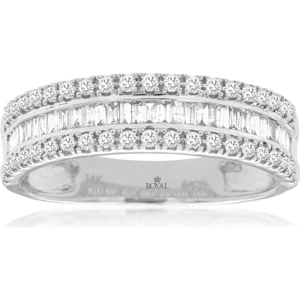14K White Gold Diamond Wedding Band with Double-Row Pave and Baguette Diamonds - 0.48 Carats Total Diamond Weight