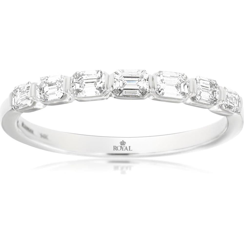 14K White Gold Diamond Wedding Band with Emerald Cut Step-Style Diamonds - 0.55 Carat Total Diamond Weight - Royal Jewelry