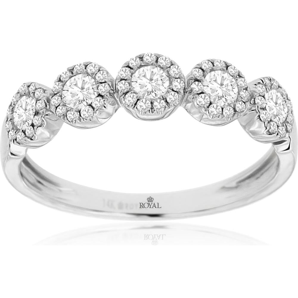14K White Gold Diamond Wedding Band with Halo-Set Round Diamonds - 0.49 Carats Total Diamond Weight