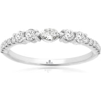 14K White Gold Diamond Wedding Band with Marquise Cut Center Diamond and Graduating Round Brilliant Side Stones - 0.35 Carat Center Stone - Royal Jewelry