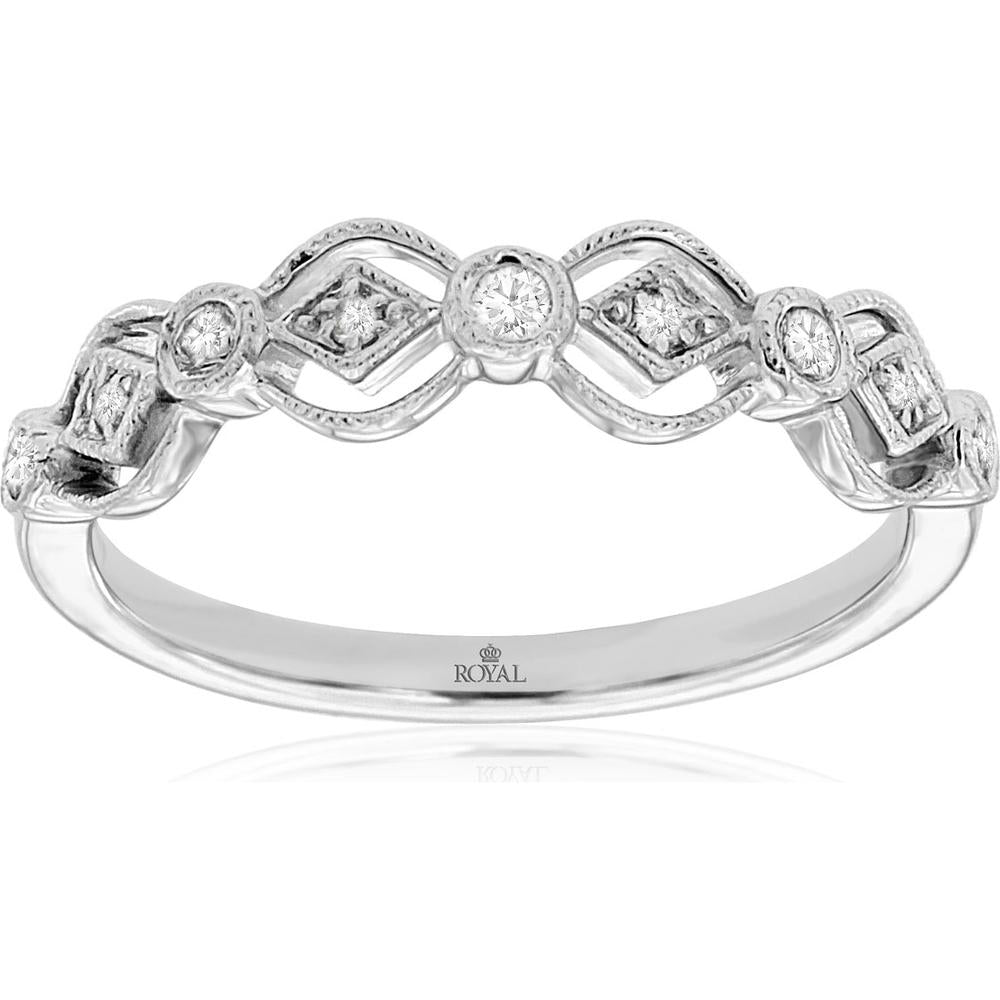 14K White Gold Diamond Wedding Band with Milgrain Detail - 0.13 Carats Total Diamond Weight