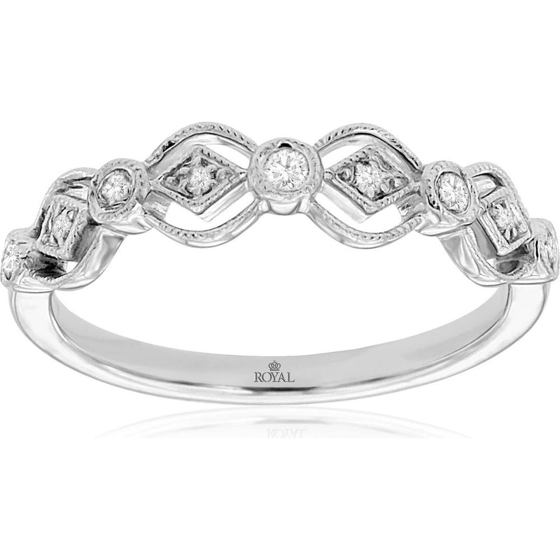 14K White Gold Diamond Wedding Band with Milgrain Detail - 0.13 Carats Total Diamond Weight