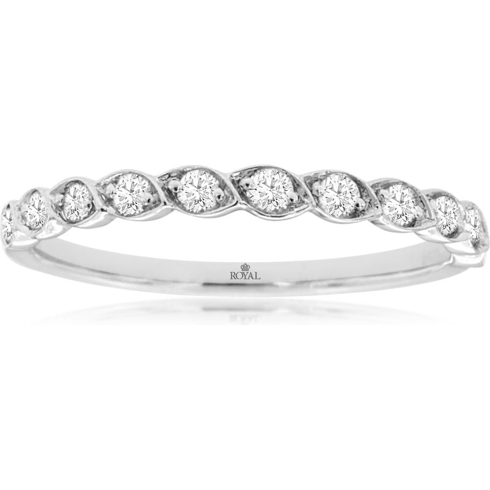 14K White Gold Diamond Wedding Band with Milgrain Detail - 0.26 Carats Total Diamond Weight