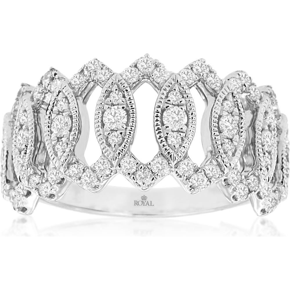 14K White Gold Diamond Wedding Band with Milgrain Detail - 0.71 Carats Total Diamond Weight
