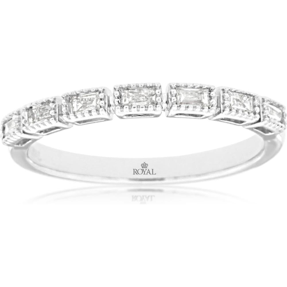 14K White Gold Diamond Wedding Band with Milgrain Detailing - 0.20 Carats Total Diamond Weight