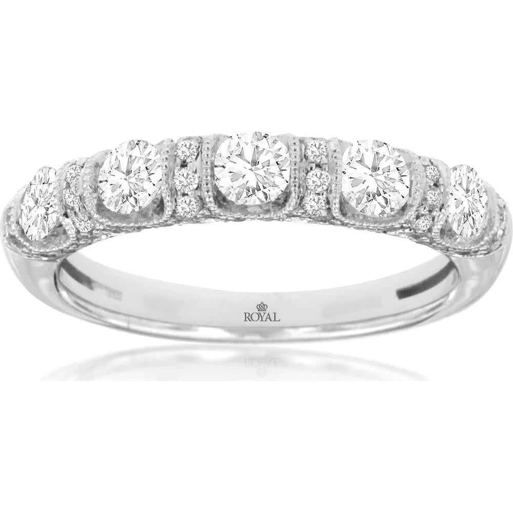 14K White Gold Diamond Wedding Band with Milgrain Detailing - 1.00 Carats Total Diamond Weight