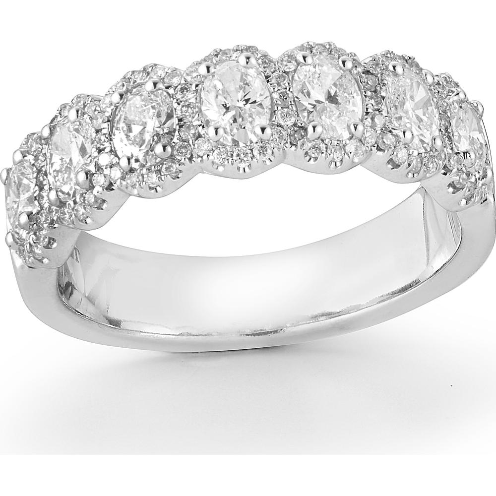 14K White Gold Diamond Wedding Band with Oval Cut Diamonds - 1.27 Carats Total Diamond Weight