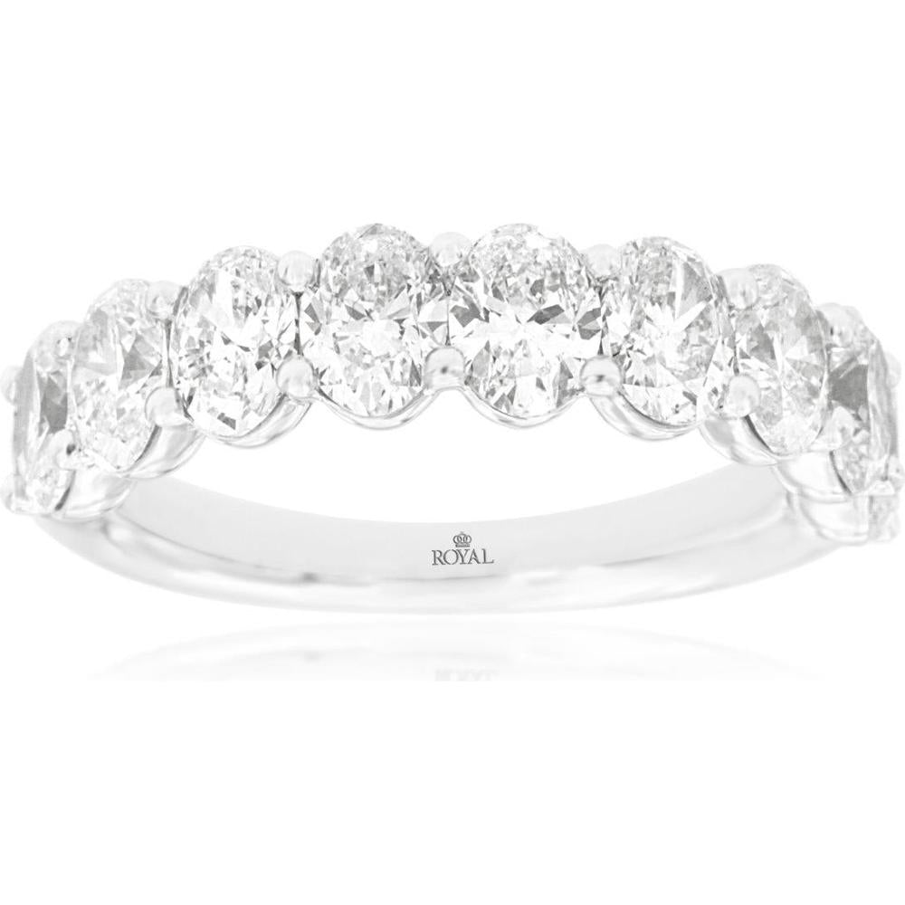14K White Gold Diamond Wedding Band with Oval Cut Diamonds - 2.7 Carats Total Diamond Weight