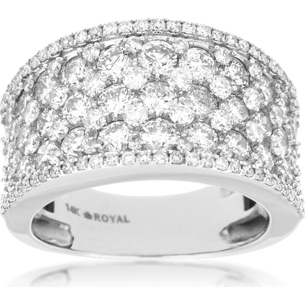 14K White Gold Diamond Wedding Band with Pavé Set Round Diamonds - 3.25 Carats Total Diamond Weight