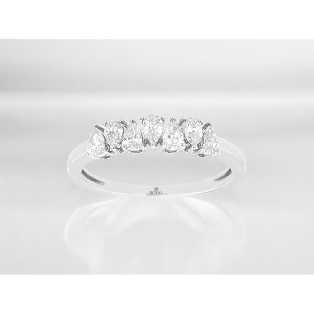 14K White Gold Diamond Wedding Band with Pear and Oval Diamond Design - 0.50 Carat Total Diamond Weight - Royal Jewelry