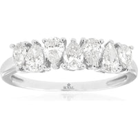 14K White Gold Diamond Wedding Band with Pear-Shaped Diamonds - 1.0 Carats Total Diamond Weight