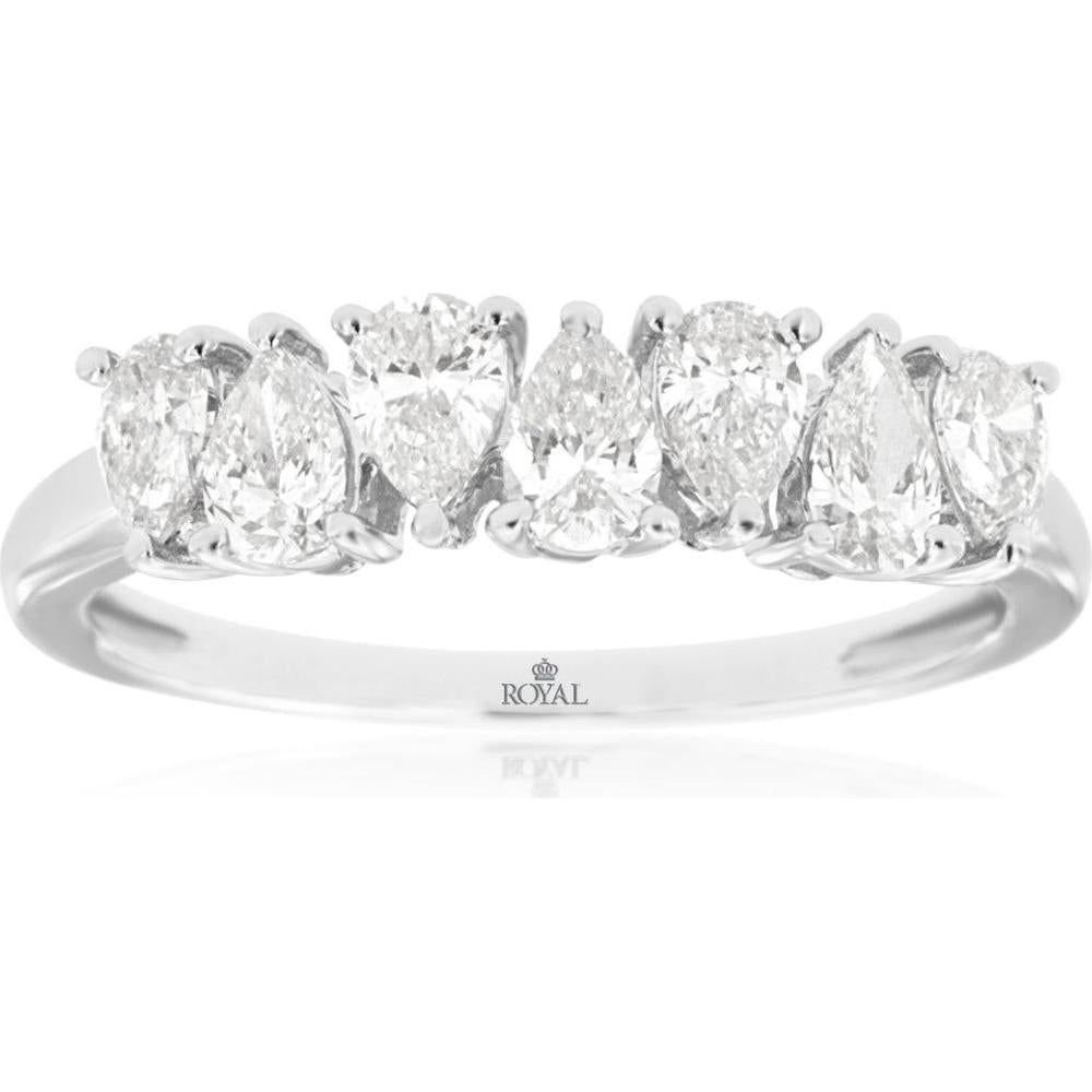 14K White Gold Diamond Wedding Band with Pear-Shaped Diamonds - 1.0 Carats Total Diamond Weight