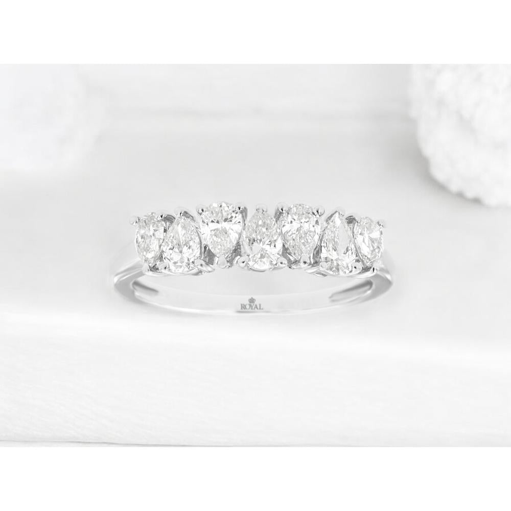 14K White Gold Diamond Wedding Band with Pear-Shaped Diamonds - 1.0 Carats Total Diamond Weight
